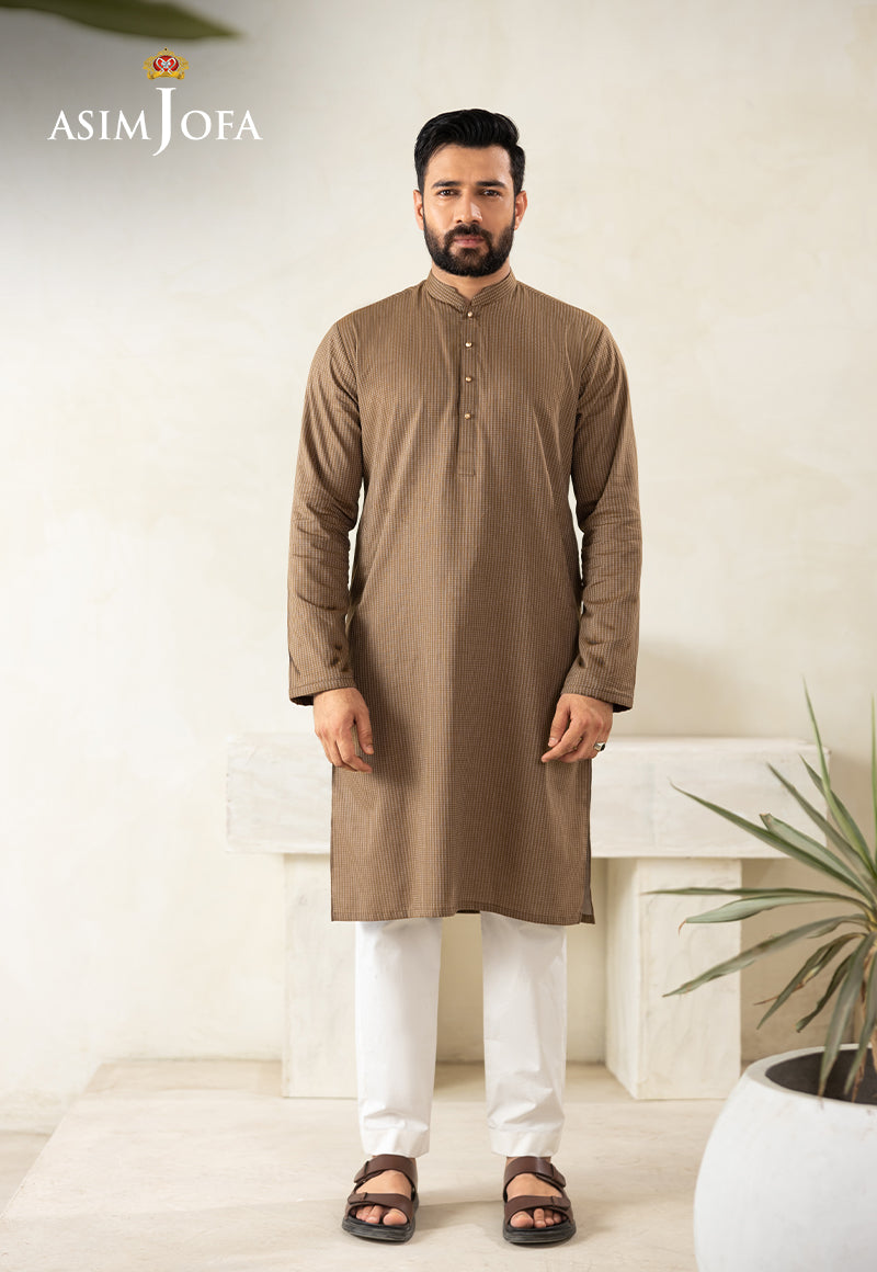 Brown Dobby Fabric Kurta Pajama (2-Piece) - Image 1