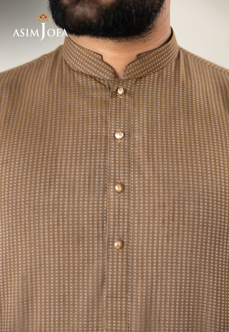 Brown Dobby Fabric Kurta Pajama (2-Piece) - Image 2