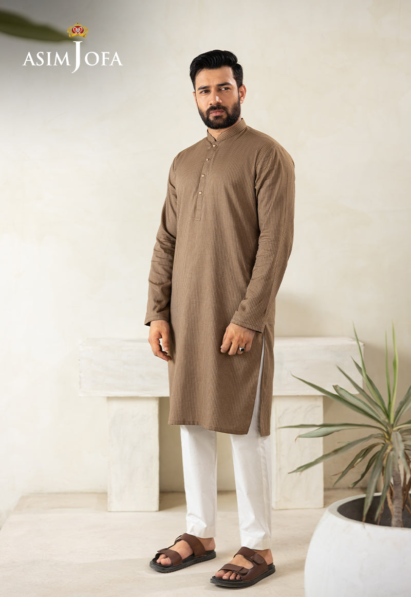 Brown Dobby Fabric Kurta Pajama (2-Piece) - Image 3