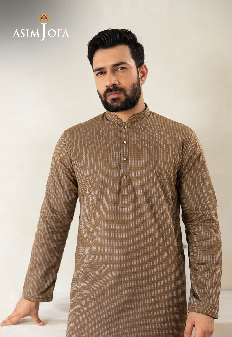 Brown Dobby Fabric Kurta Pajama (2-Piece) - Image 4