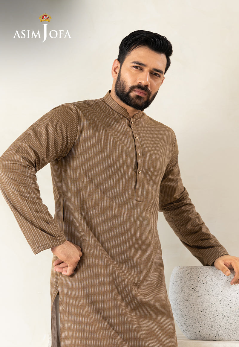 Brown Dobby Fabric Kurta Pajama (2-Piece) - Image 7