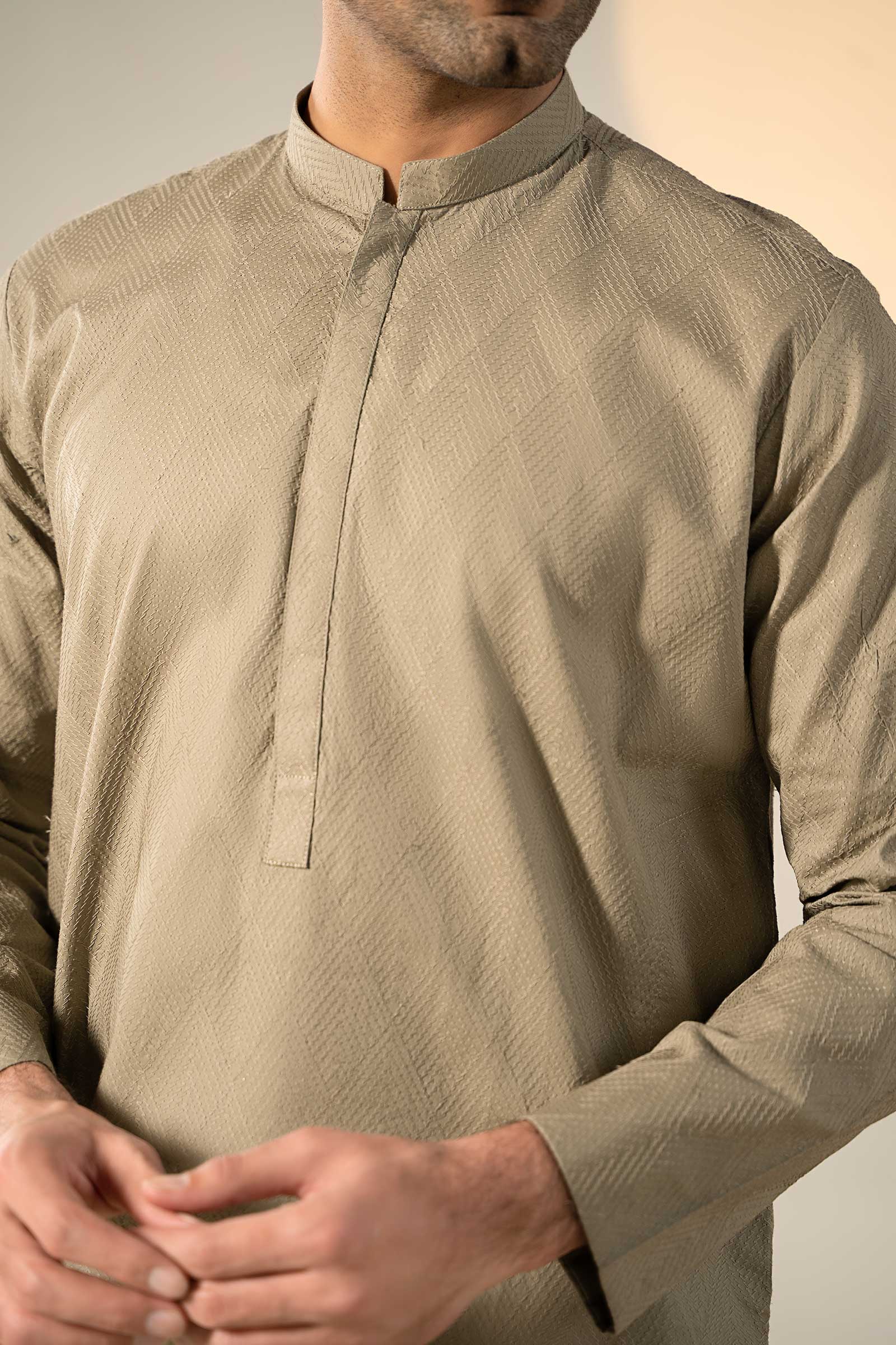 Mid-Brown Embroidered Cotton Kurta (2-Piece) - Image 4