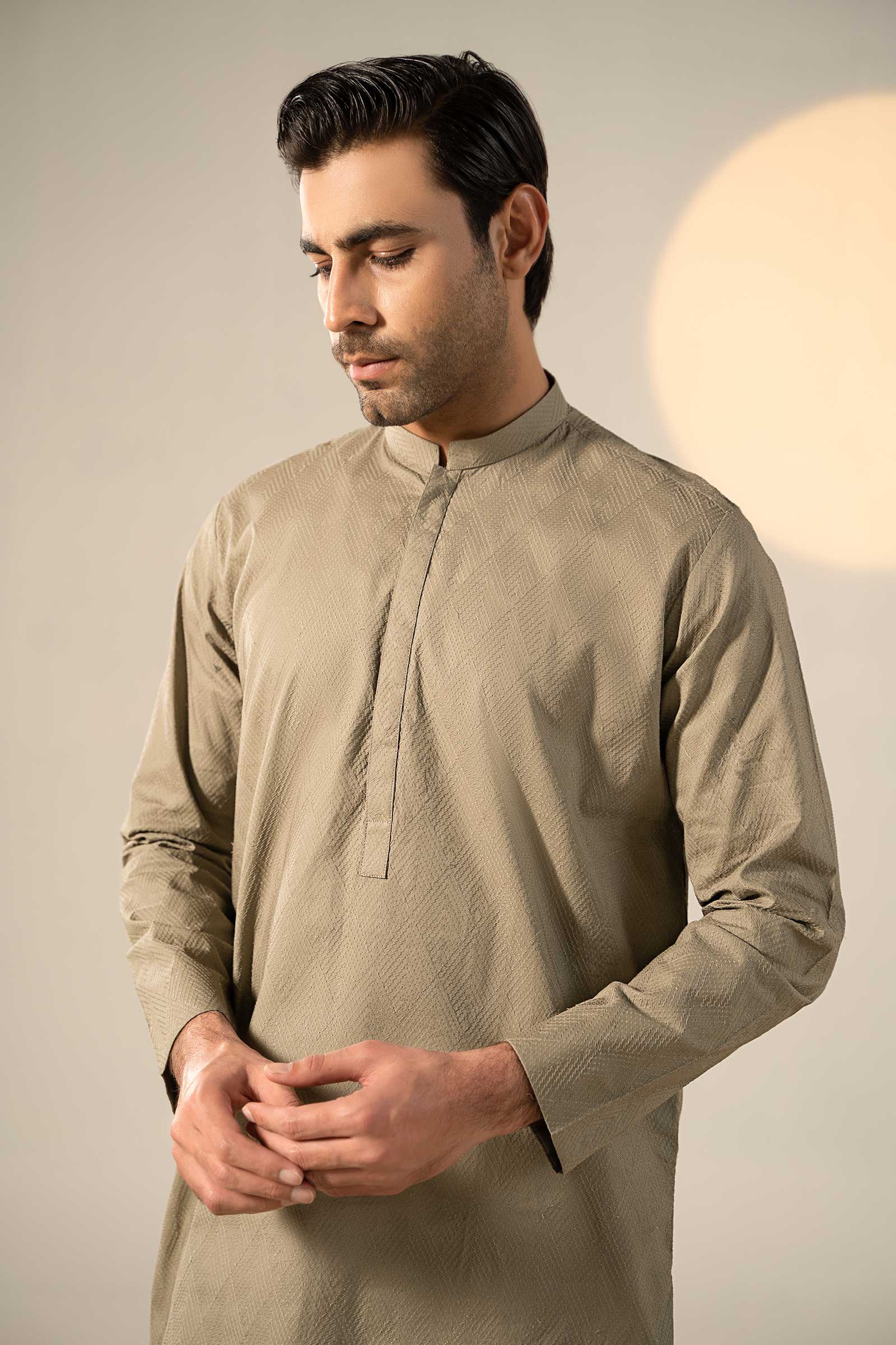 Mid-Brown Embroidered Cotton Kurta (2-Piece) - Image 5