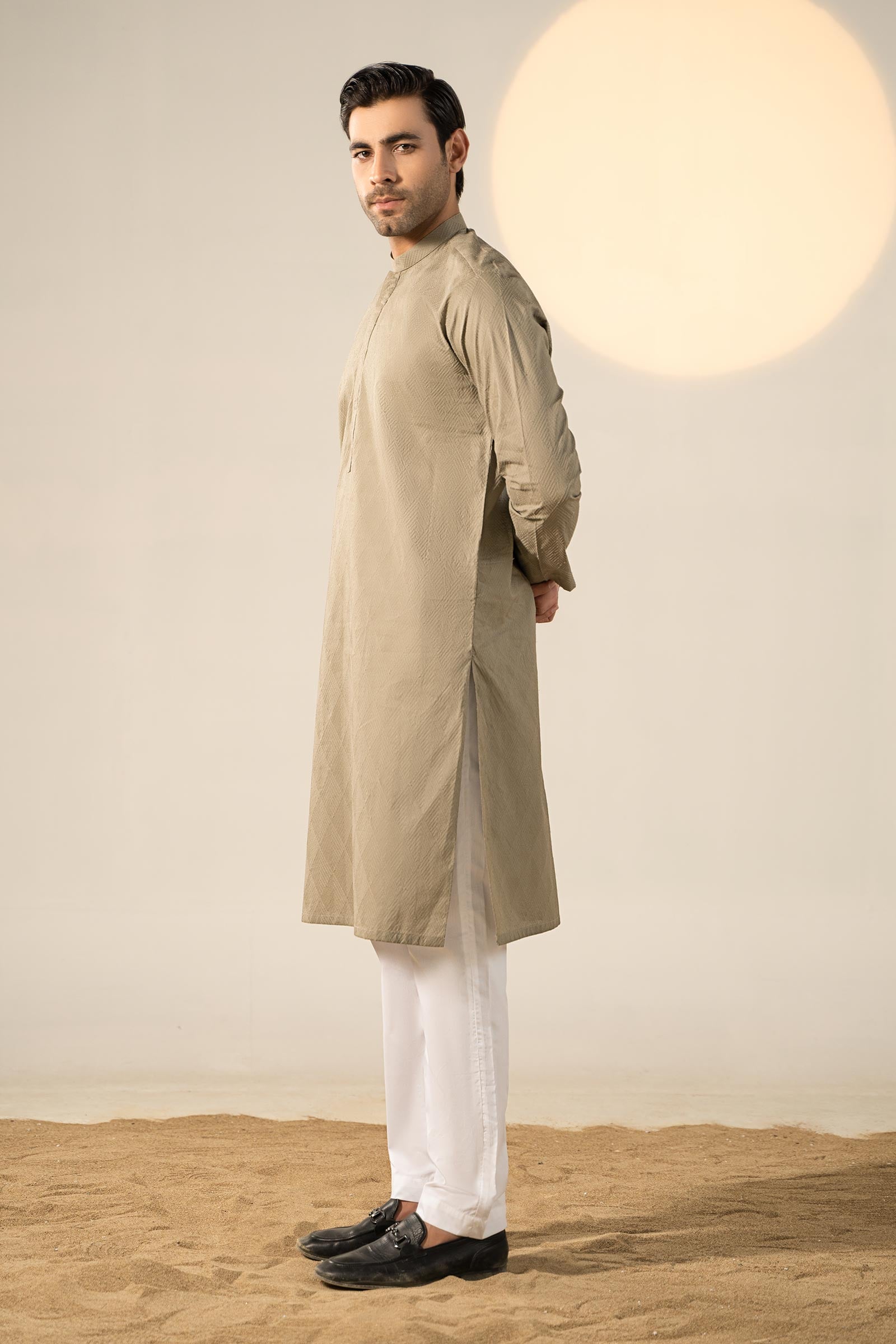 Mid-Brown Embroidered Cotton Kurta (2-Piece) - Image 6