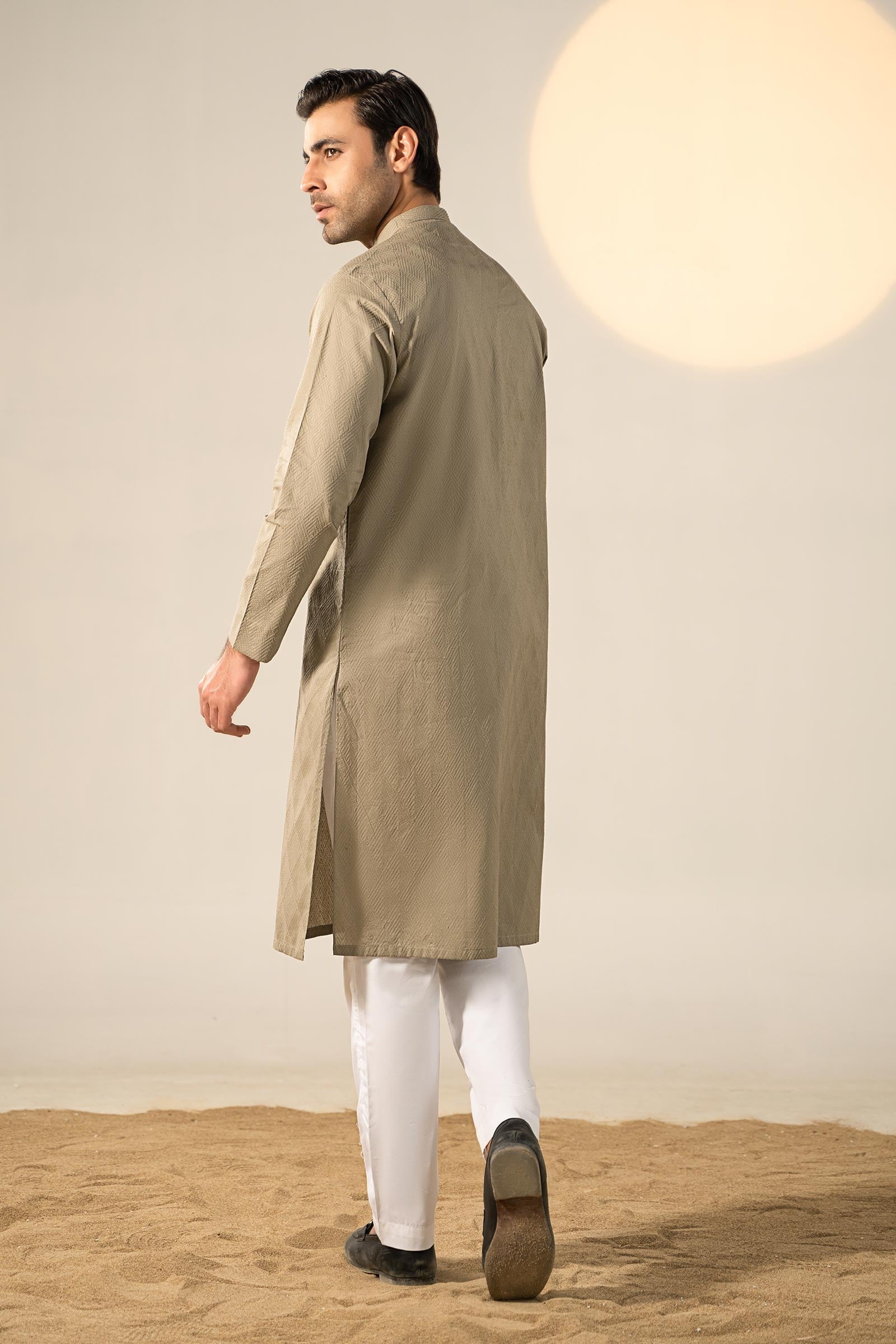 Mid-Brown Embroidered Cotton Kurta (2-Piece) - Image 7