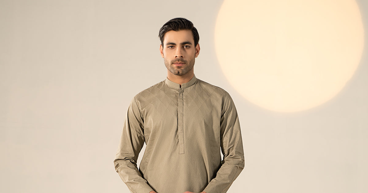 Mid-Brown Embroidered Cotton Kurta (2-Piece) - Image 8