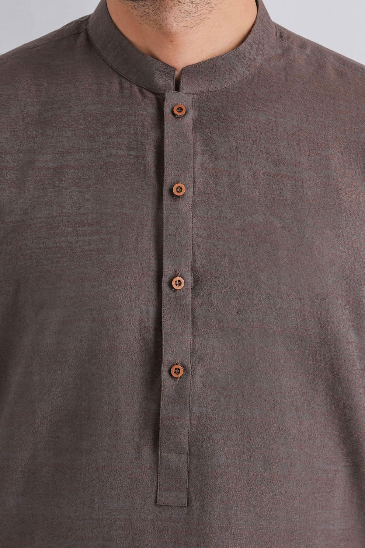 Brown Jacquard Kurta Trouser Set (2-Piece) - Image 3