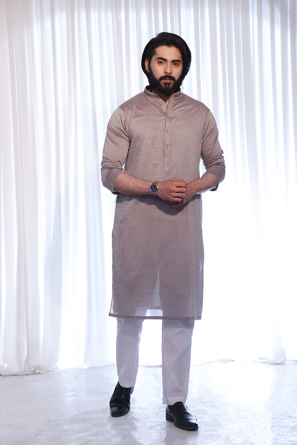 Fossil Brown Plain Lightweight Fabric Kurta (2-Piece) - Image 1