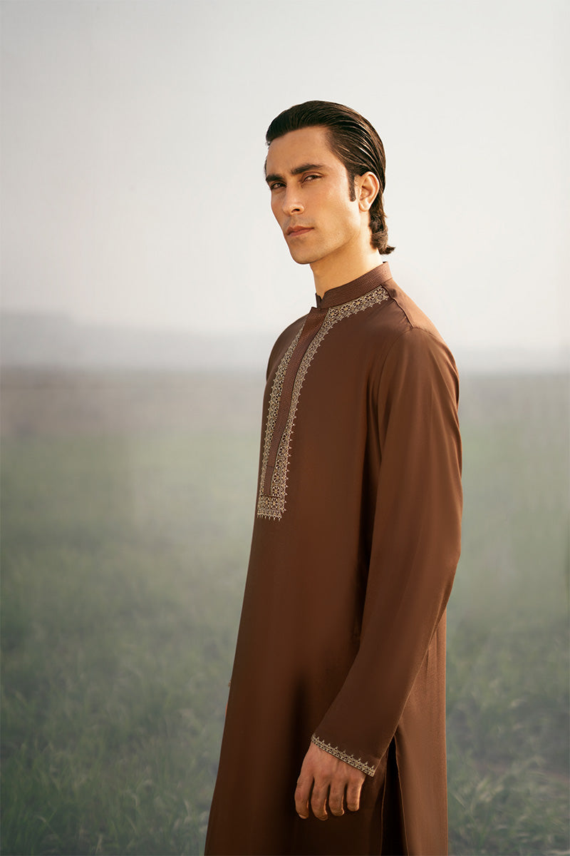 Brown Screen-Printed Linen Kurta Pajama (2-Piece) - Image 5
