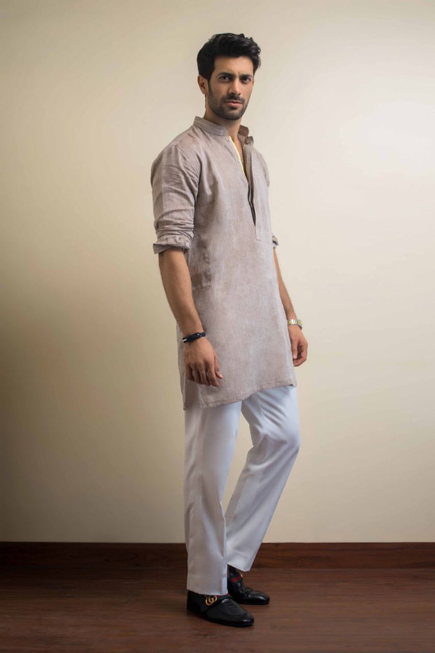 Brown Linen Kurta Pajama (2-Piece) - Image 1