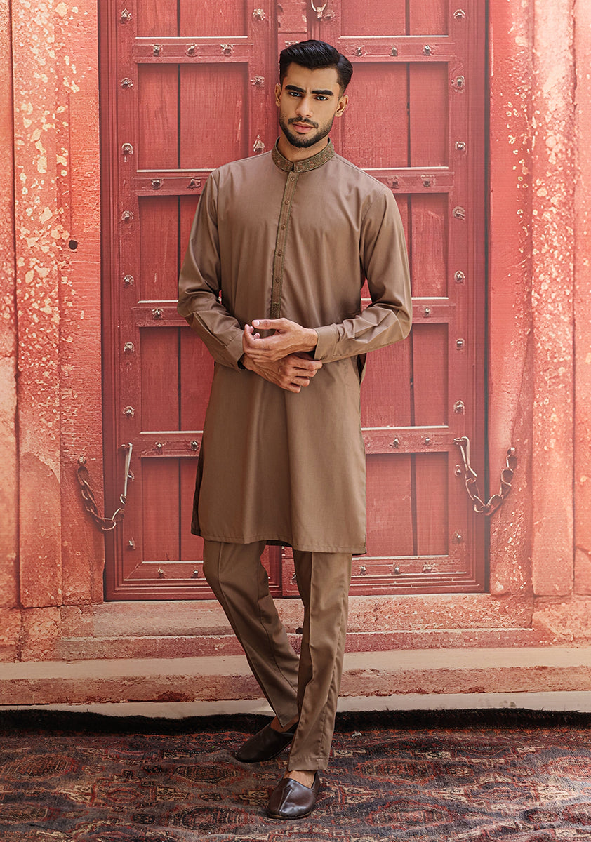Wood Smoke Embroidered Poly Viscose Kurta Pajama (2-Piece) - Image 1