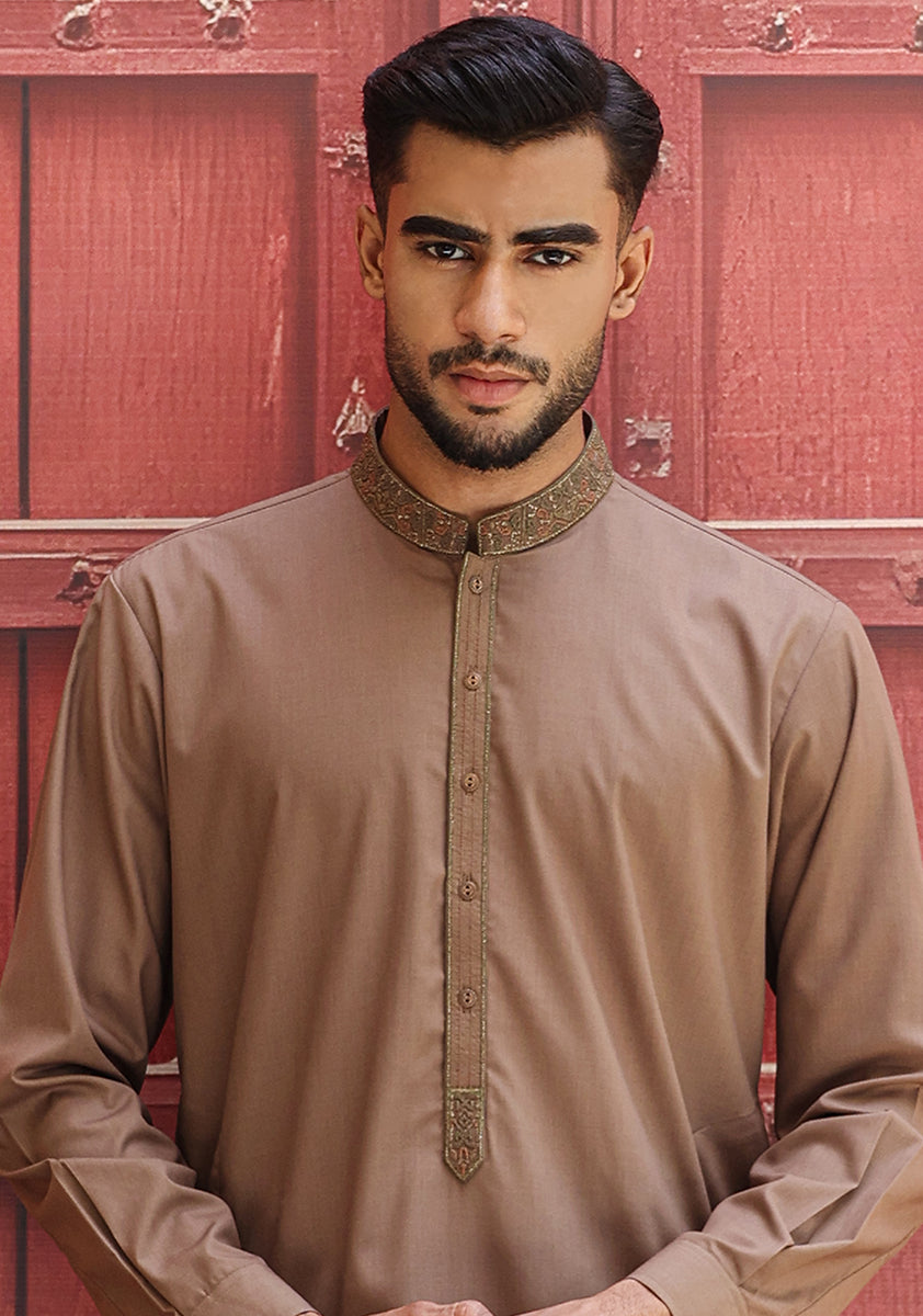 Wood Smoke Embroidered Poly Viscose Kurta Pajama (2-Piece) - Image 3