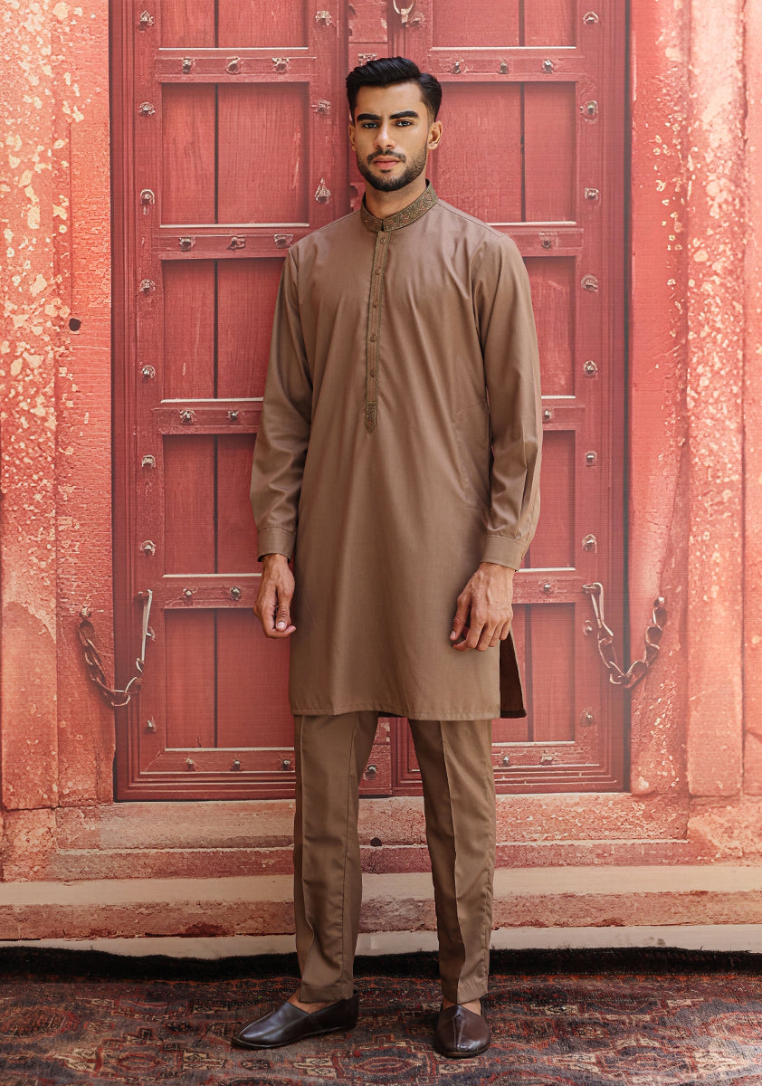 Wood Smoke Embroidered Poly Viscose Kurta Pajama (2-Piece) - Image 5
