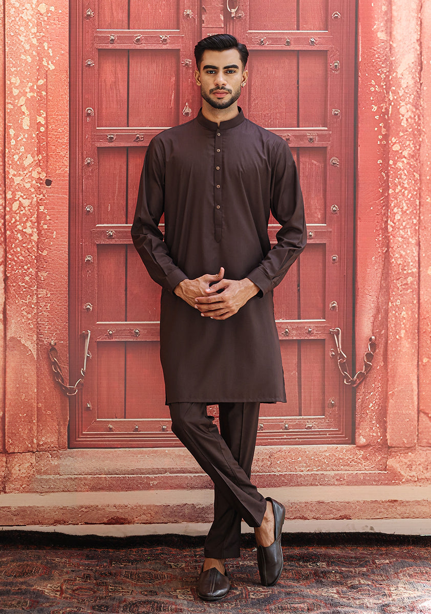 Java Brown Poly Viscose Slim Fit Kurta Pajama (2-Piece) - Image 1