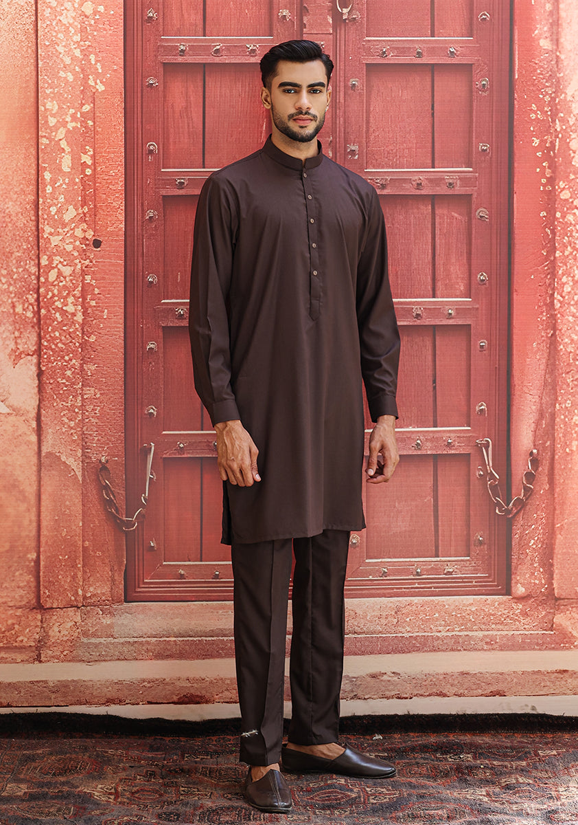 Java Brown Poly Viscose Slim Fit Kurta Pajama (2-Piece) - Image 3