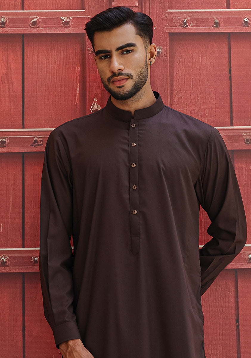 Java Brown Poly Viscose Slim Fit Kurta Pajama (2-Piece) - Image 4