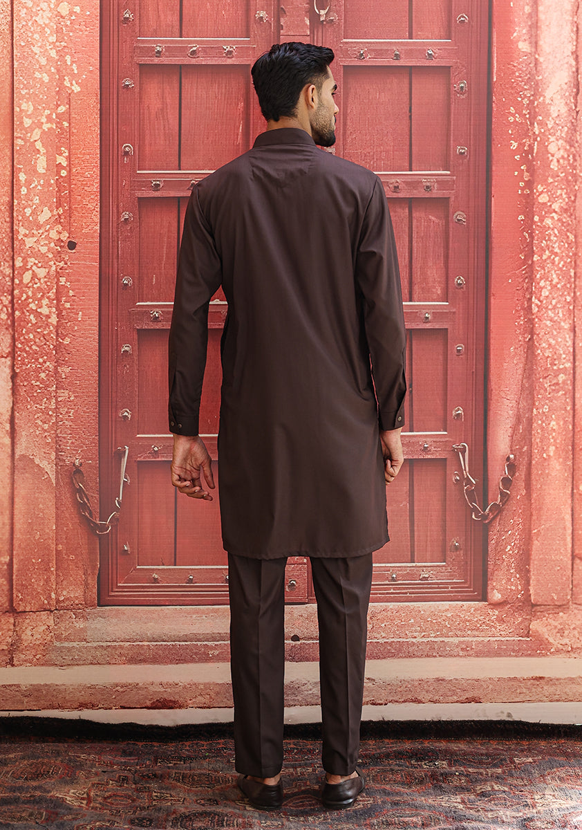 Java Brown Poly Viscose Slim Fit Kurta Pajama (2-Piece) - Image 5