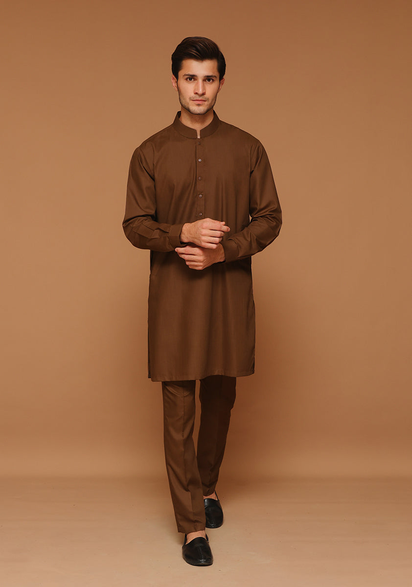 Coffee Liqueur Poly Viscose Slim Fit Kurta Pajama (2-Piece) - Image 1