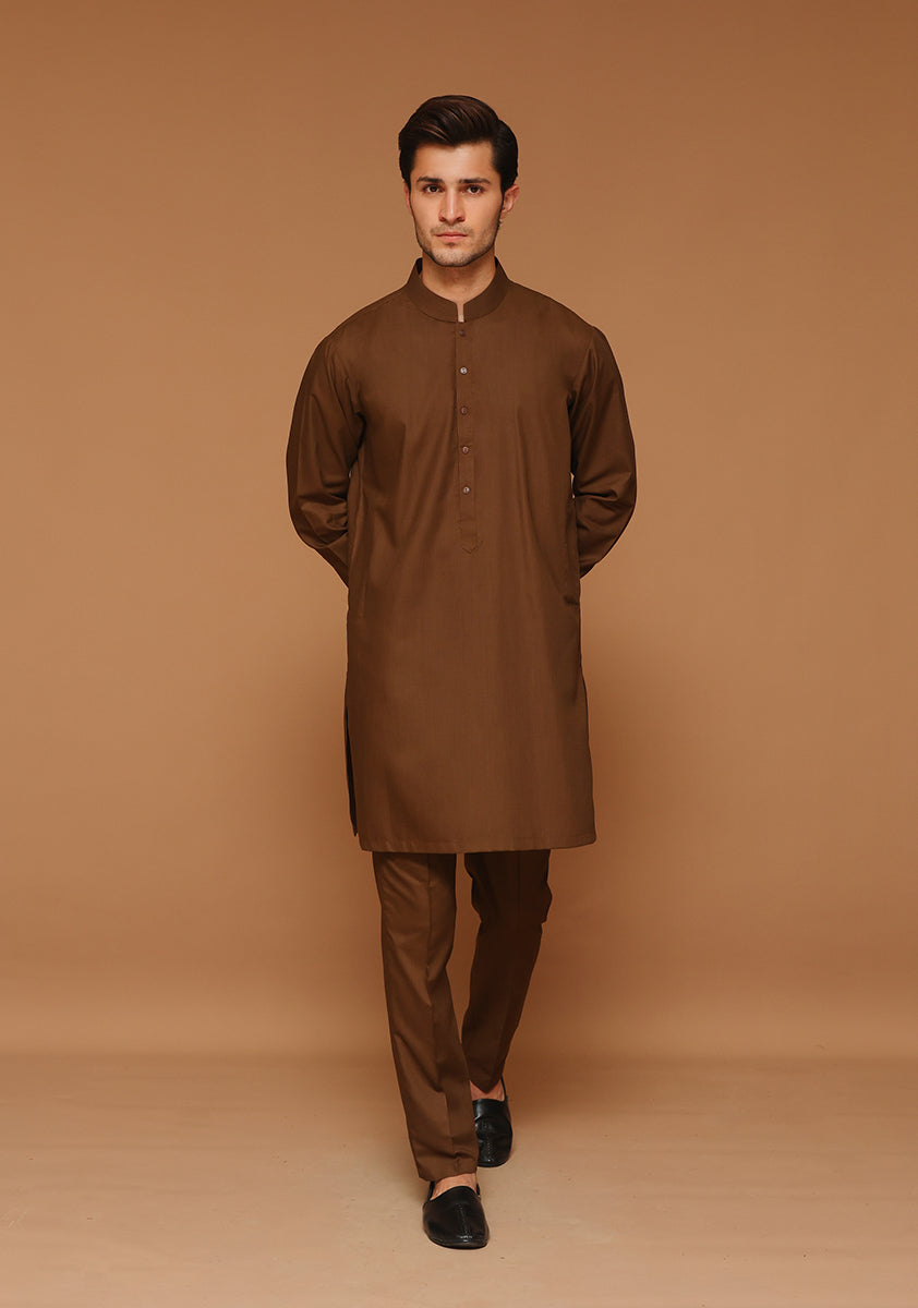Coffee Liqueur Poly Viscose Slim Fit Kurta Pajama (2-Piece) - Image 2