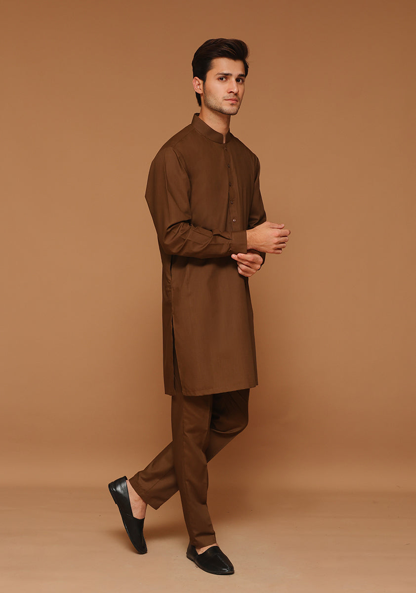 Coffee Liqueur Poly Viscose Slim Fit Kurta Pajama (2-Piece) - Image 3