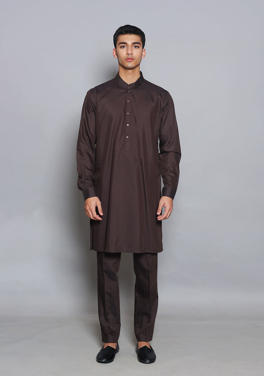 Coffee Bean Poly Viscose Slim Fit Kurta Pajama (2-Piece) - Image 1