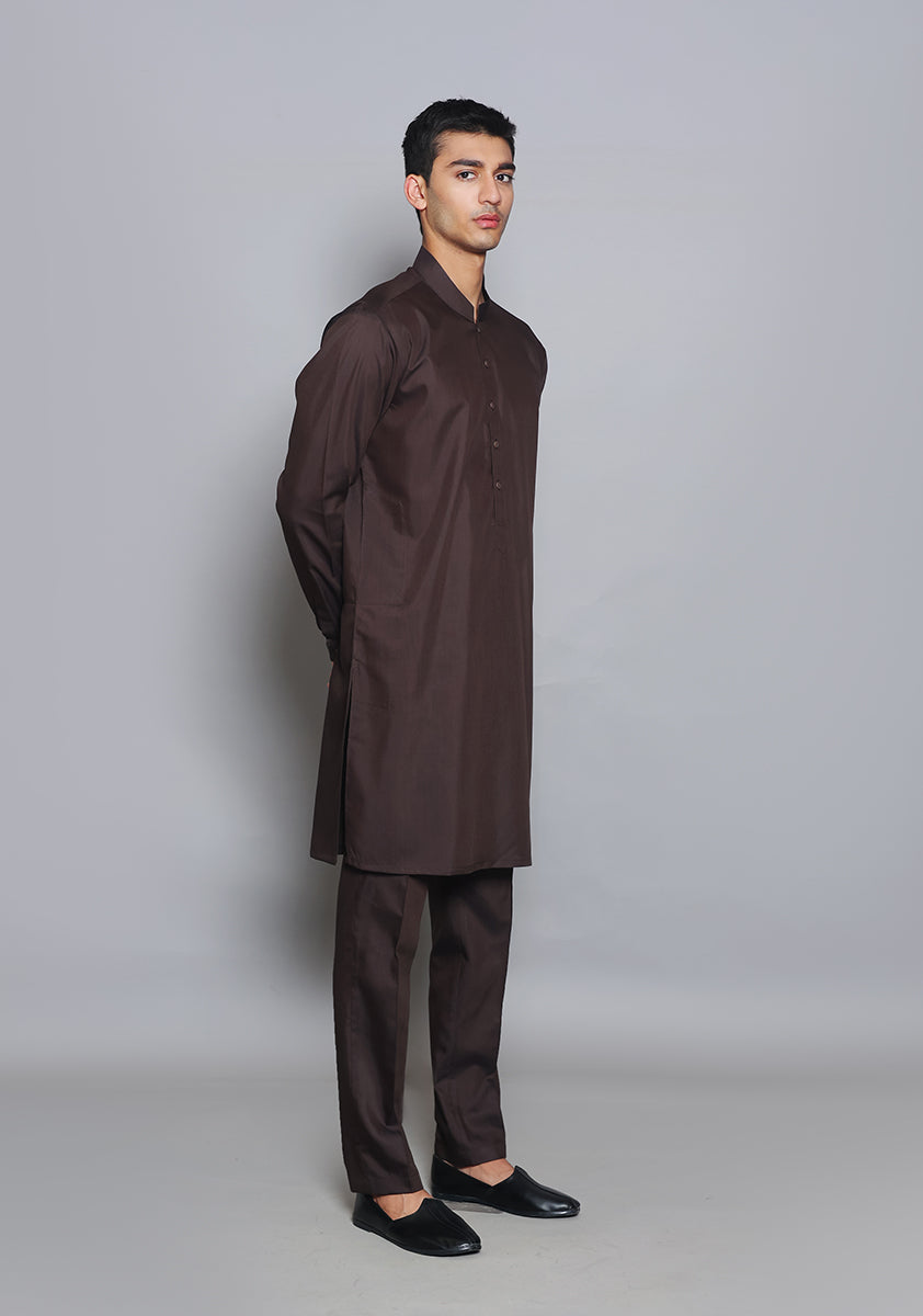 Coffee Bean Poly Viscose Slim Fit Kurta Pajama (2-Piece) - Image 2