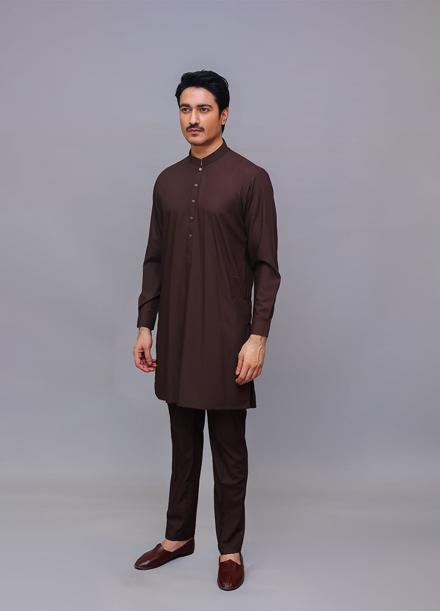 Chocolate Brown Poly Viscose Kurta Trouser Set (2-Piece) - Image 1