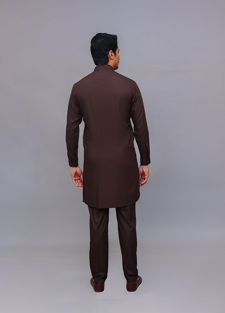 Chocolate Brown Poly Viscose Kurta Trouser Set (2-Piece) - Image 3