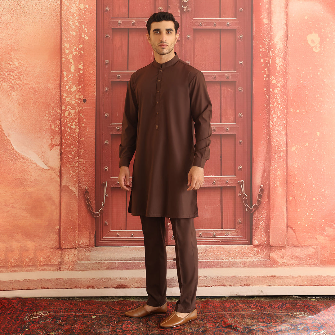 Dark Brown Poly Viscose Slim Fit Kurta Pajama (2-Piece) - Image 2