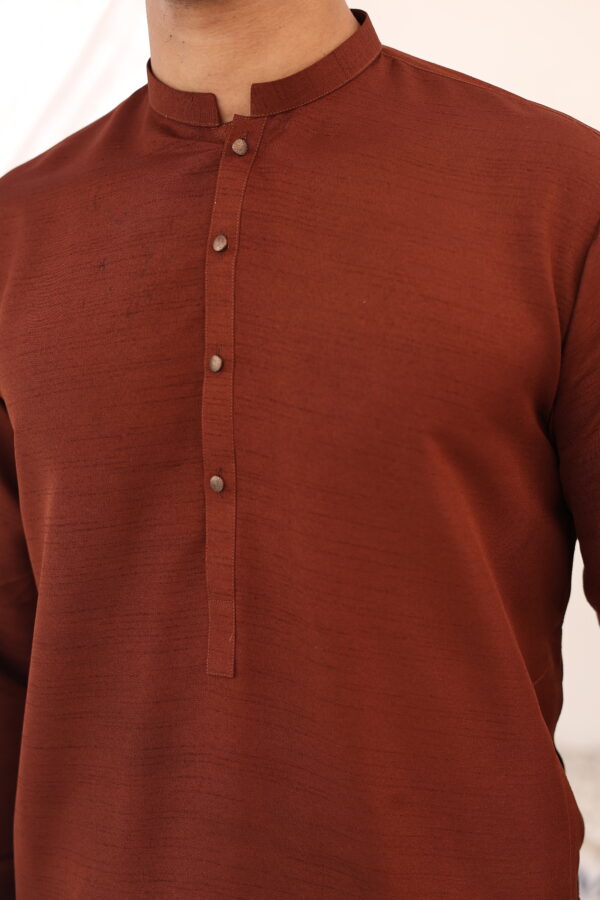 Rust Brown Raw Silk Men's Kurta Pajama (2-Piece) - Image 3