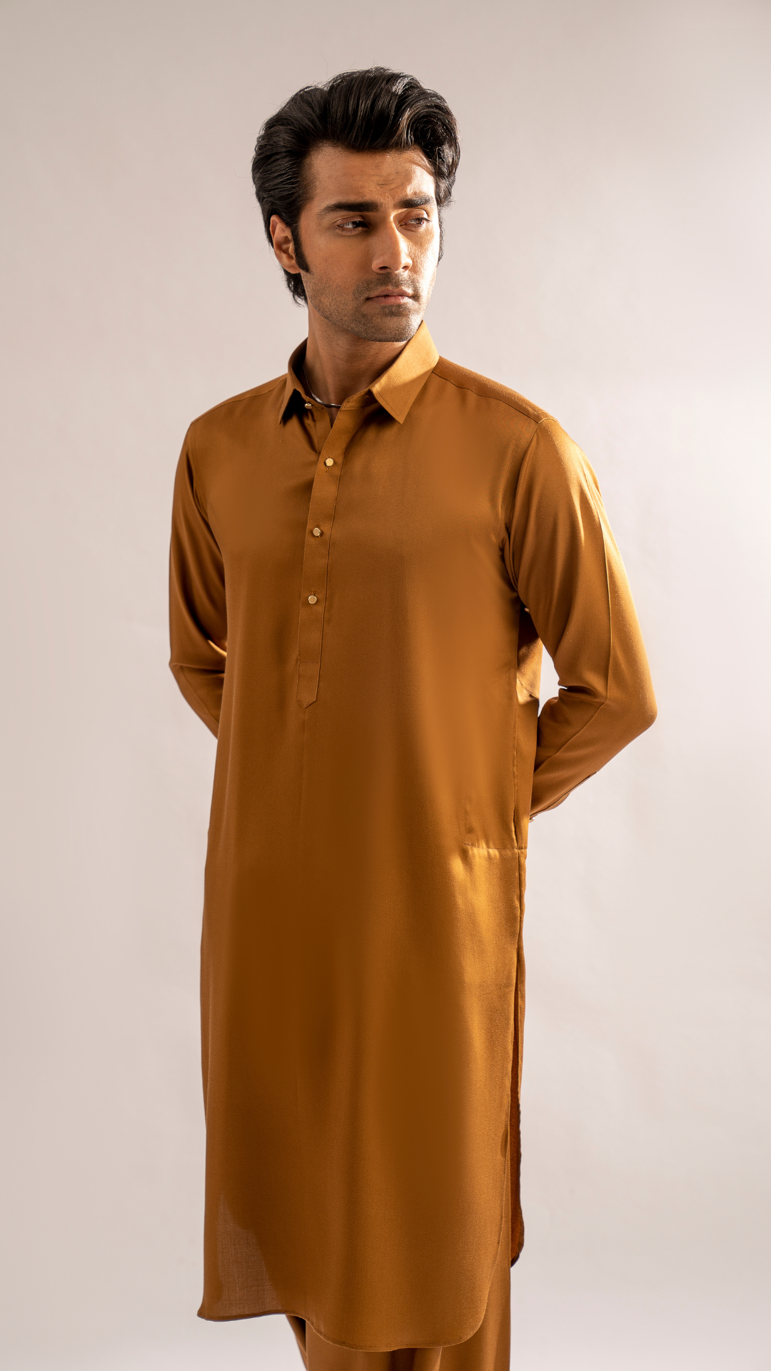 Rust Brown Plain Synthetic Blend Kurta Pajama (2-Piece) - Image 2