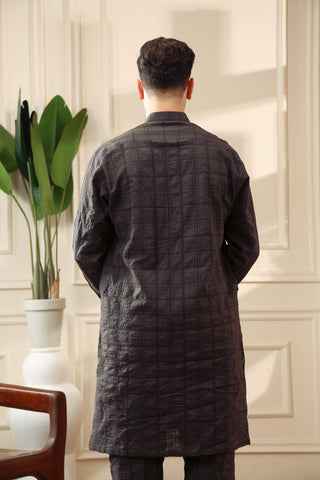 Brown Textured Fabric Kurta Trouser Set (2-Piece) - Image 4