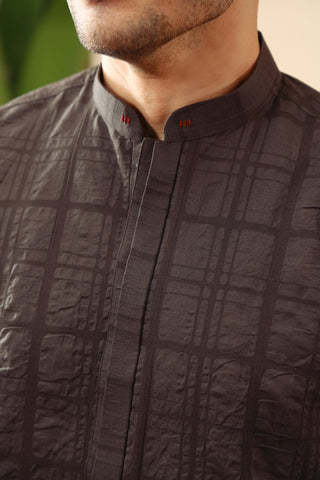 Brown Textured Fabric Kurta Trouser Set (2-Piece) - Image 5