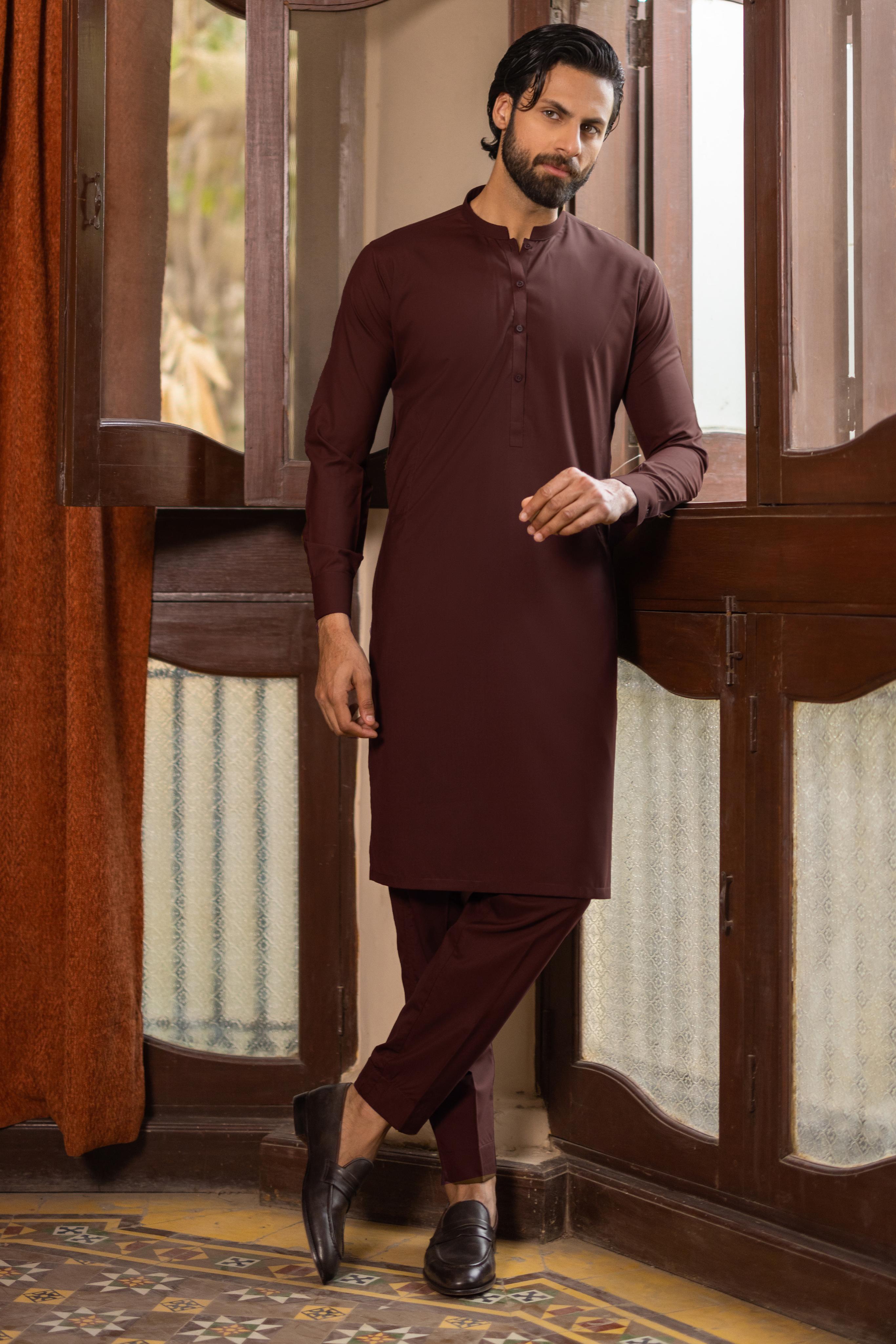 Brown Wash and Wear Kurta Pajama (2-Piece) - Image 1