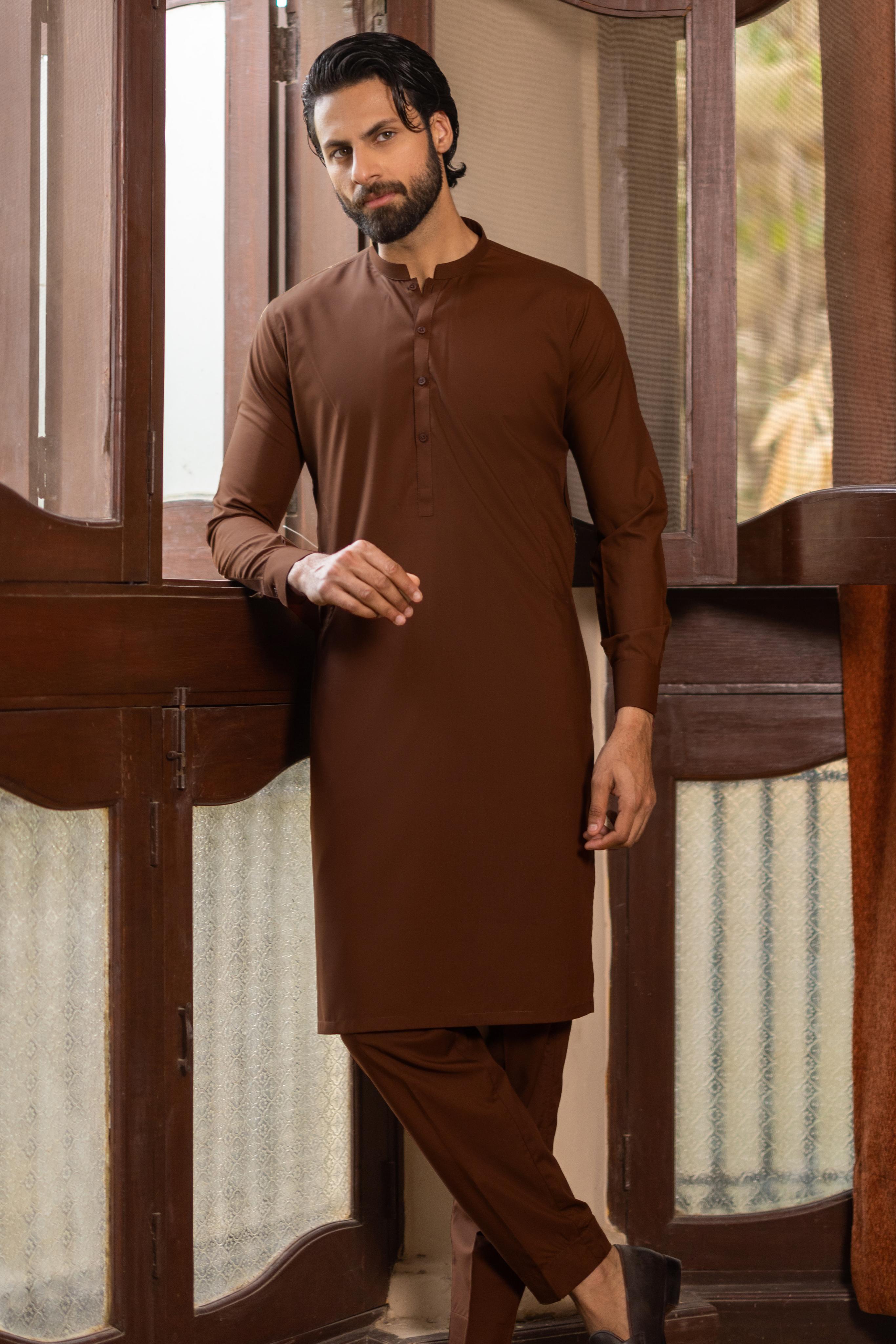 Brown Wash and Wear Kurta Pajama (2-Piece) - Image 1