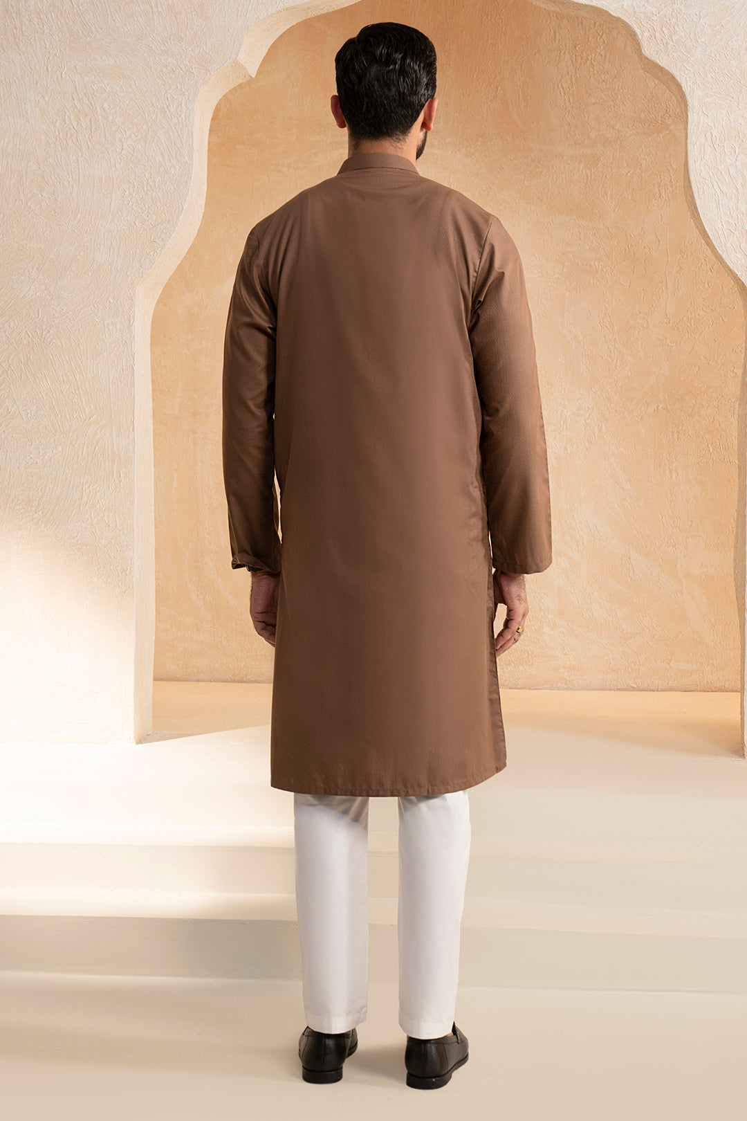 Brown Self-Textured Wash & Wear Kurta (2-Piece) - Image 6