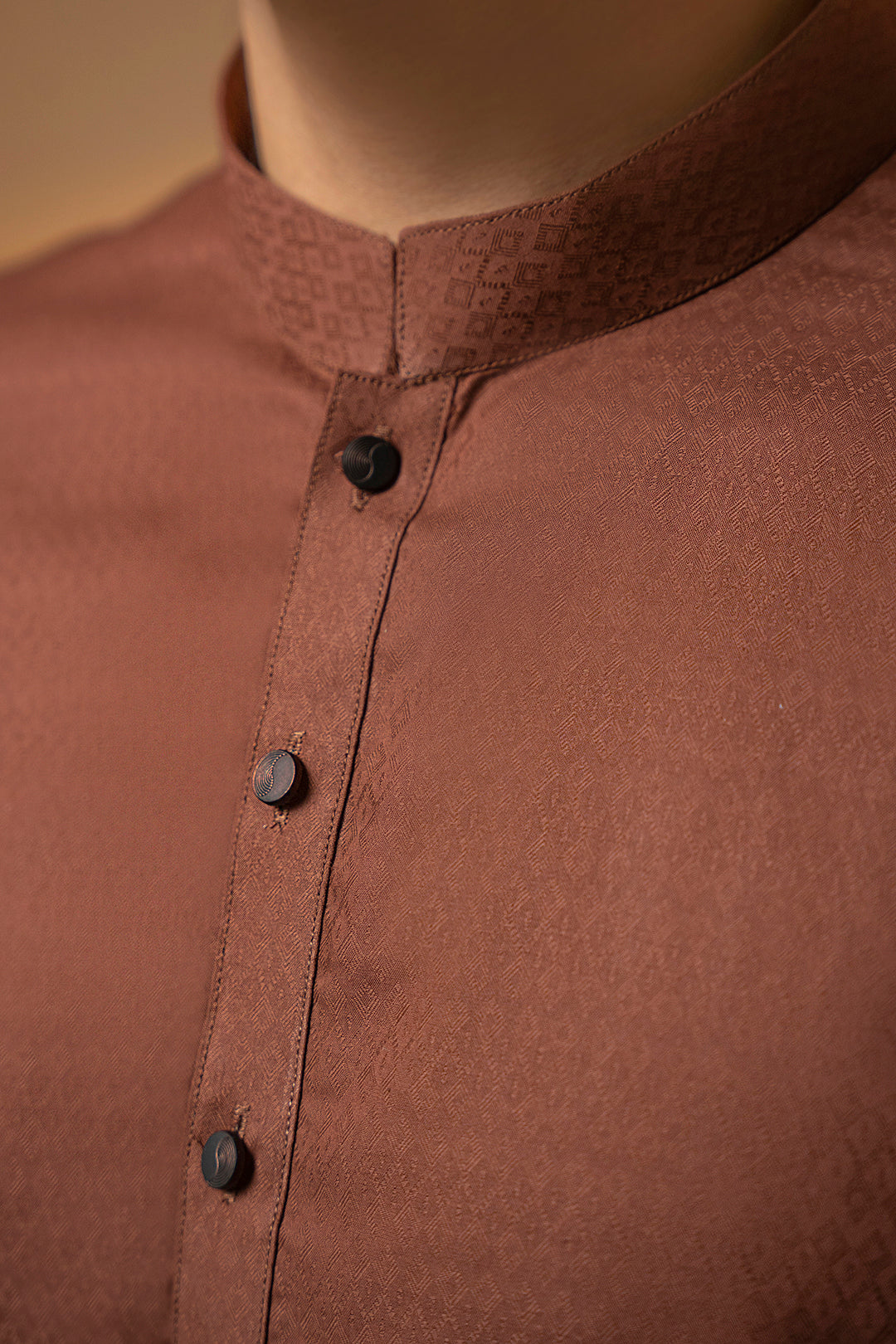 Brown Self-Textured Wash & Wear Kurta (2-Piece) - Image 5