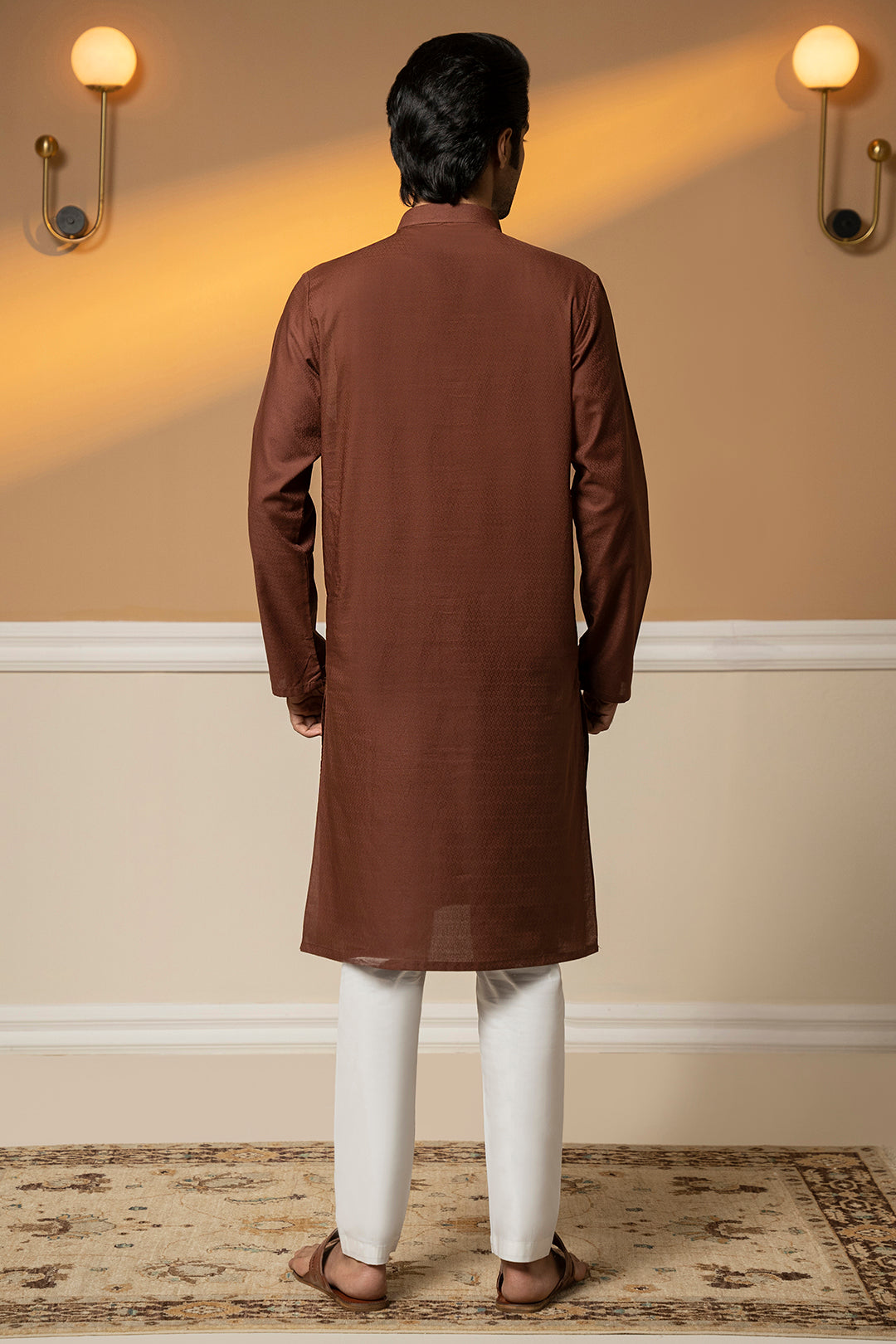 Brown Self-Textured Wash & Wear Kurta (2-Piece) - Image 6