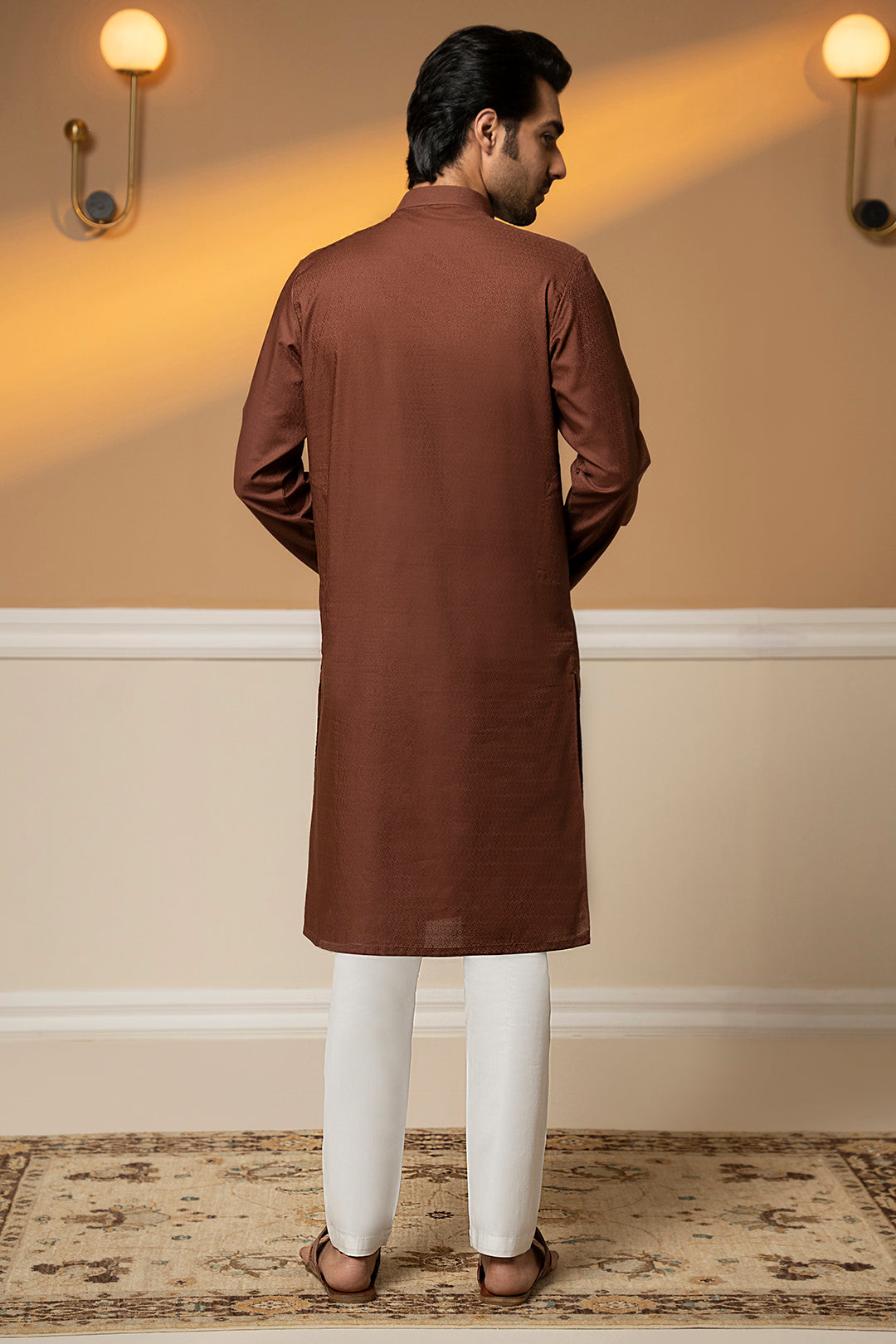 Brown Self-Textured Wash & Wear Kurta (2-Piece) - Image 7