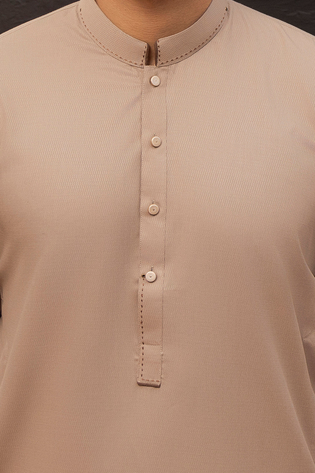 Light Brown Topstitched Wash & Wear Kurta (2-Piece) - Image 2