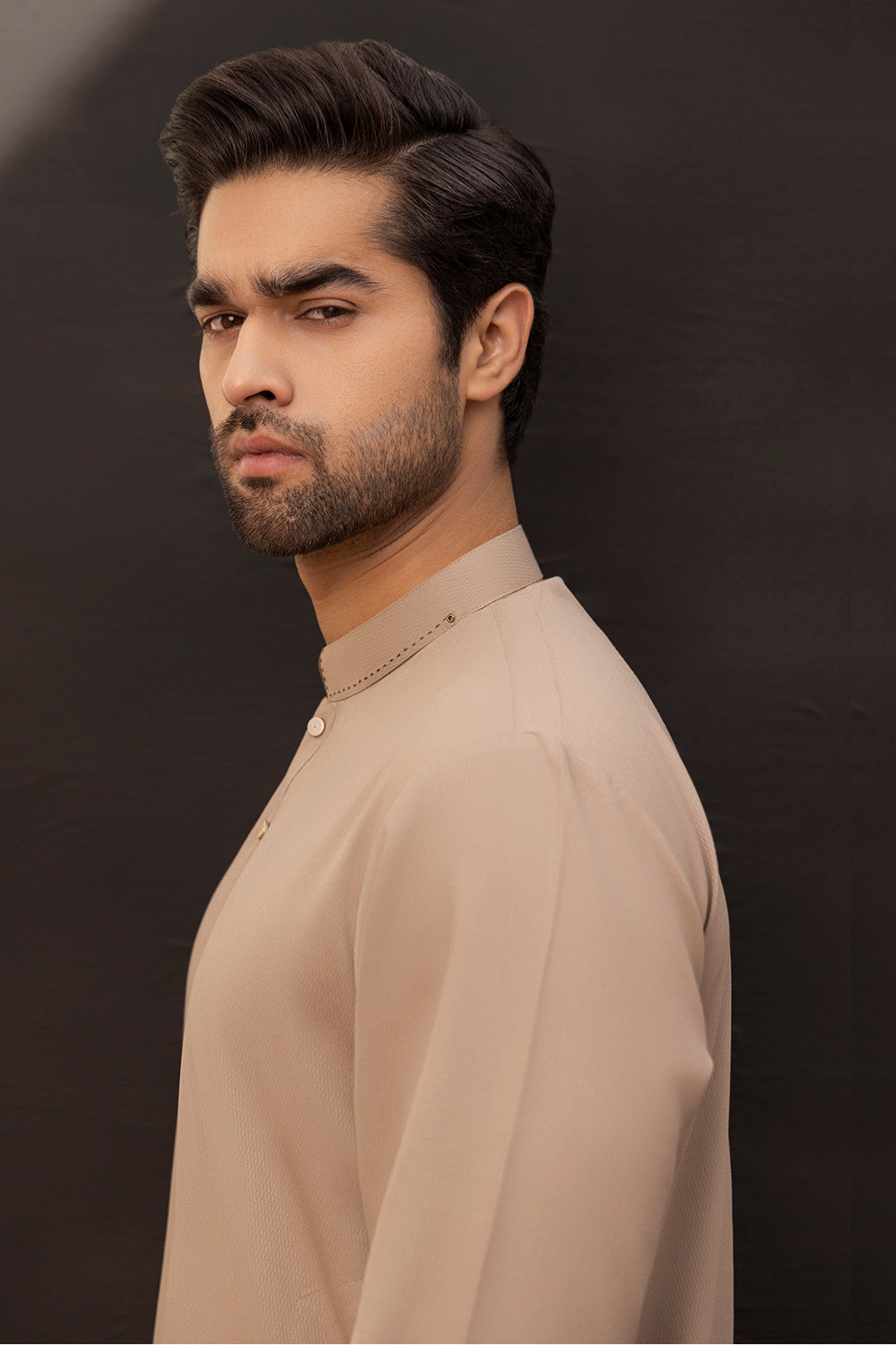 Light Brown Topstitched Wash & Wear Kurta (2-Piece) - Image 6