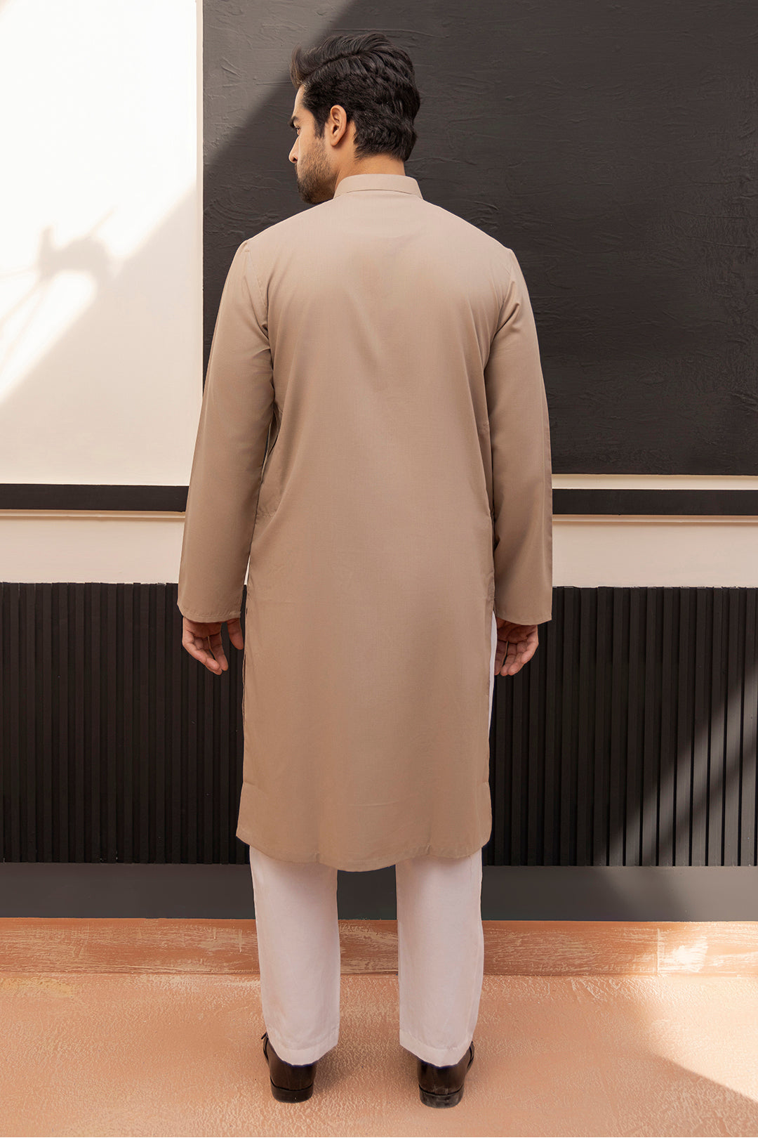 Light Brown Topstitched Wash & Wear Kurta (2-Piece) - Image 7