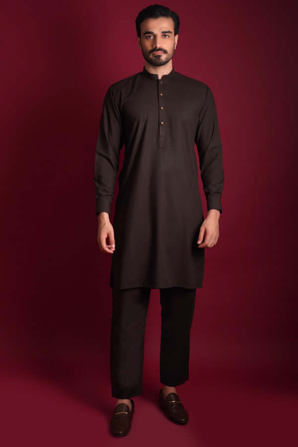 Deep Chocolate Brown IronEZ Kurta Pajama (2-Piece) - Image 1