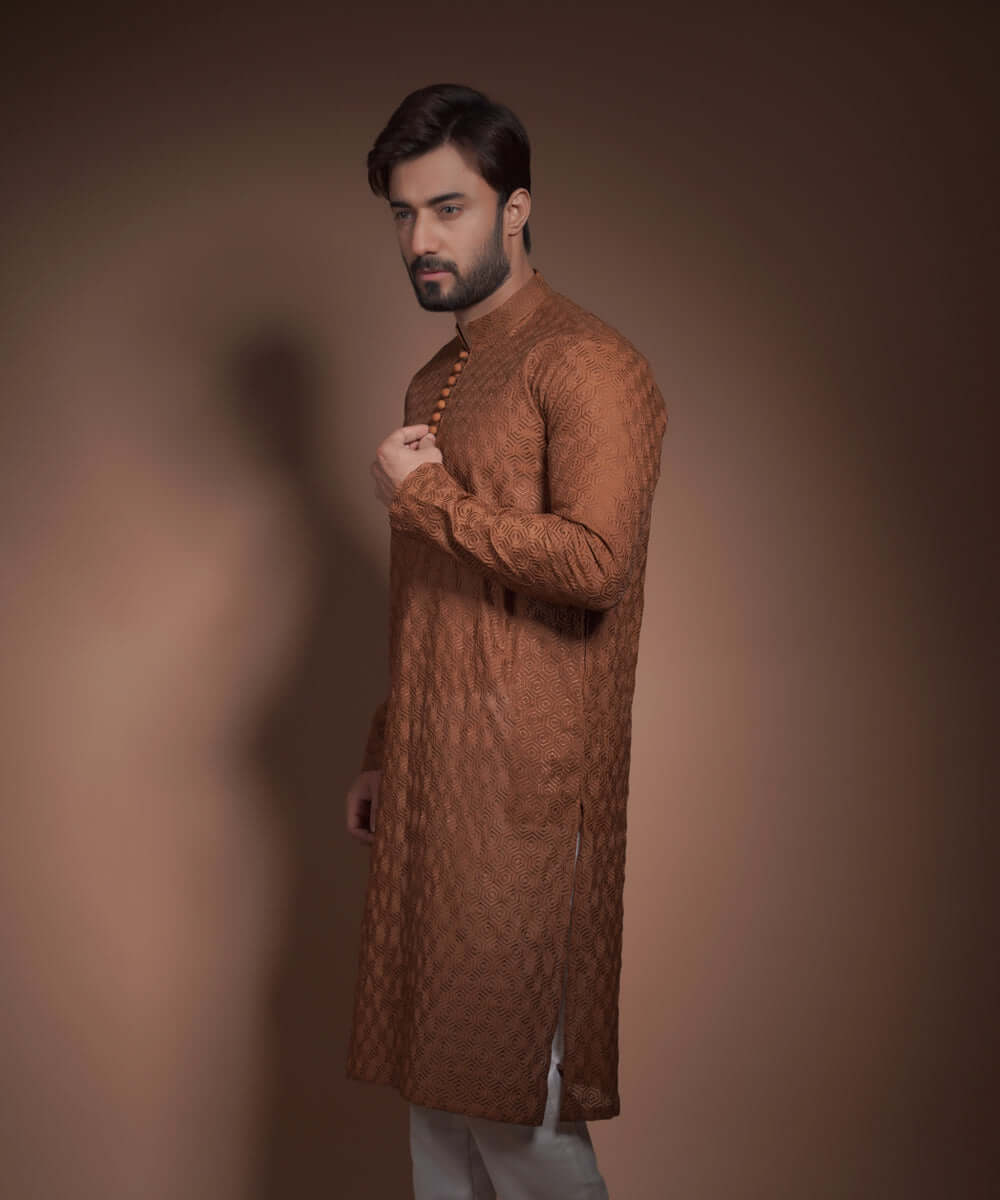 Burnt Sienna Chikankari Kurta Set (2-Piece) - Image 3