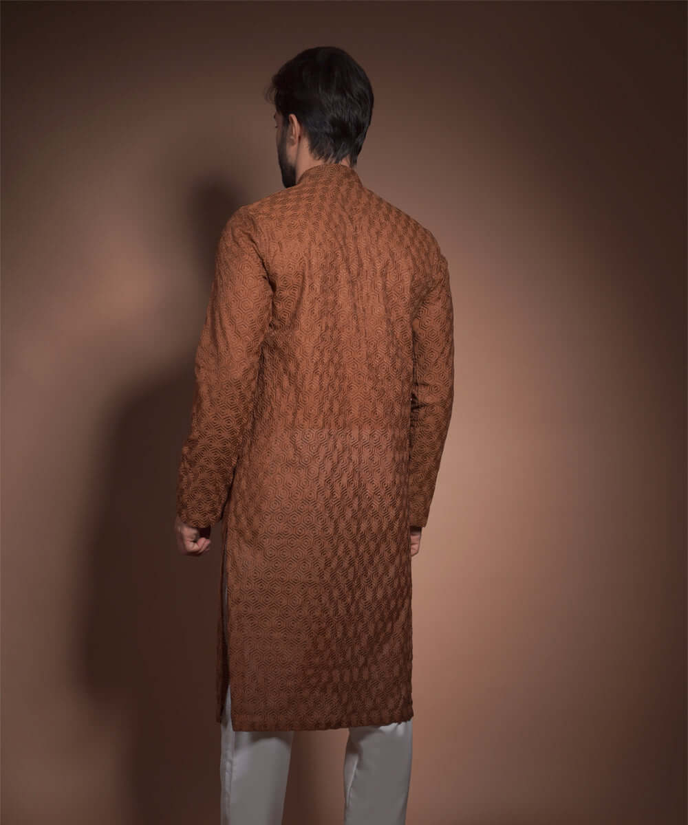 Burnt Sienna Chikankari Kurta Set (2-Piece) - Image 4