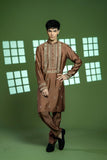 Brown Embroidered Cotton Net Kurta (2-Piece) - Image 4
