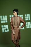 Brown Embroidered Cotton Net Kurta (2-Piece) - Image 6