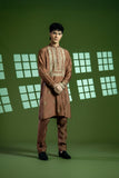 Brown Embroidered Cotton Net Kurta (2-Piece) - Image 8