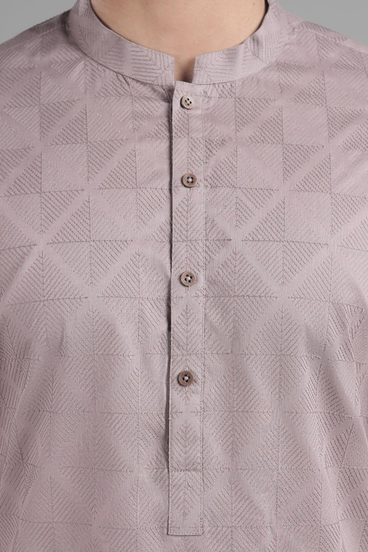 Brown Embroidered Egyptian Cotton Kurta (2-Piece) - Image 1