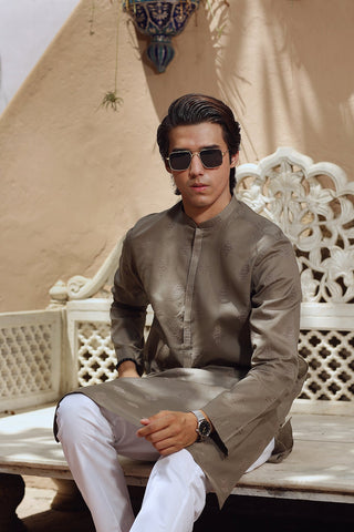Light Brown Embroidered Egyptian Cotton Lawn Kurta (2-Piece) - Image 2
